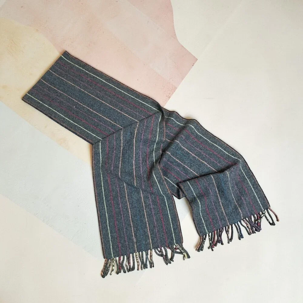 Simply Birch Irish Lambswool Gray Striped Scarf With Fringe